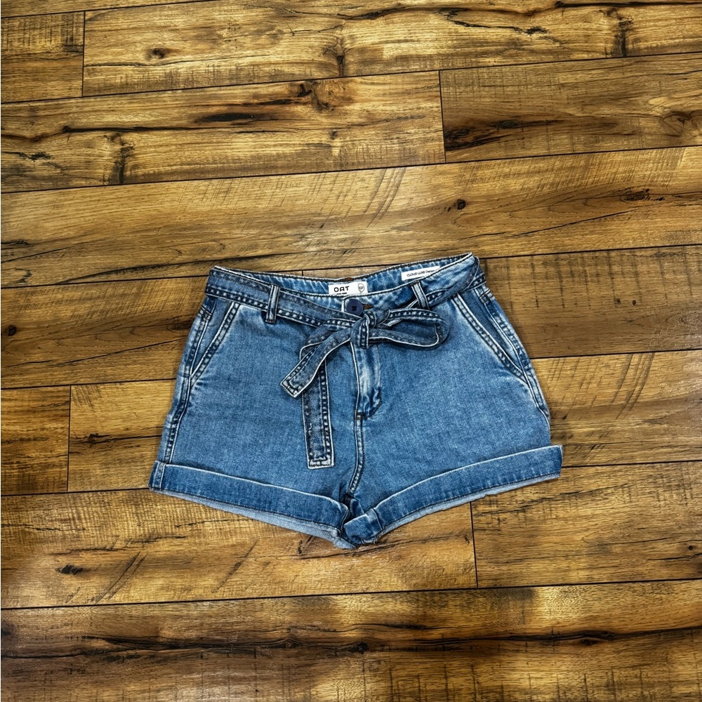 Oat Cloud Luxe Denim Tie-Waist Women's Shorts - Blue